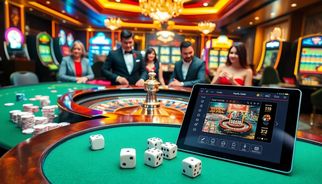 Experience the excitement at Nhà Cái 68VIP with vibrant casino tables and players immersed in thrilling games.