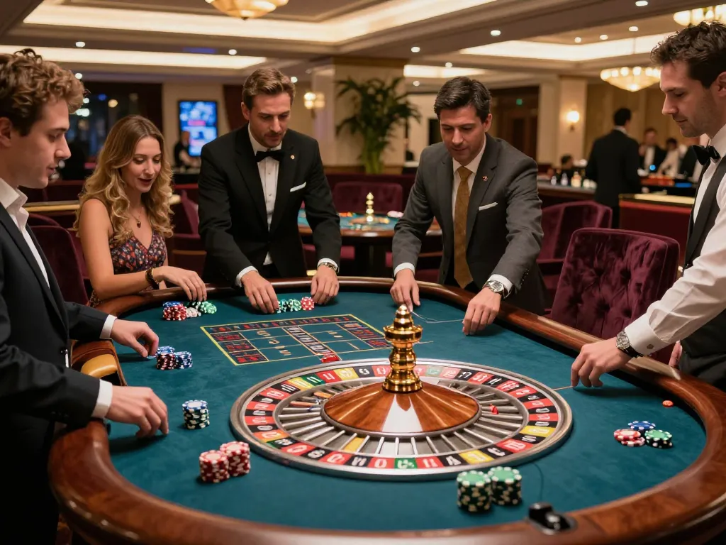 Players engaged in an exciting roulette game at LV88 casino amidst a vibrant atmosphere.