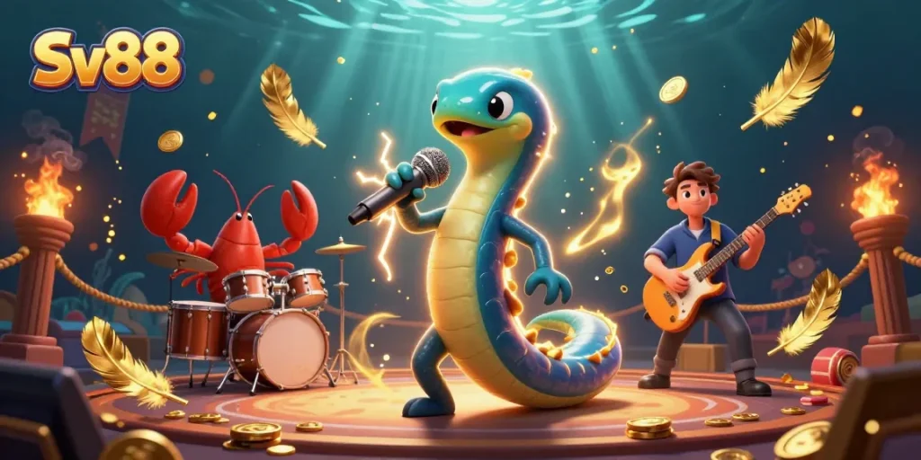 Sv88 showcases an underwater casino with an electric eel DJ, enhancing the gambling experience.