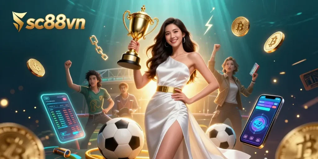 Experience dynamic betting with sc88vn, featuring illustrated sports elements and exciting casino visuals.