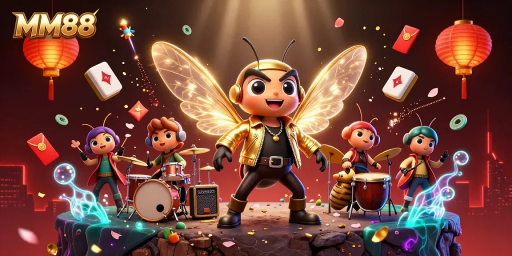 Experience the excitement of MM88 and vibrant casino gameplay in this colorful 3D illustration.